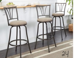 lot 24 image: Stetson 36 in. Light Brown Cushioned Adjustable Height Swivel Bar Stool (Set of 3)