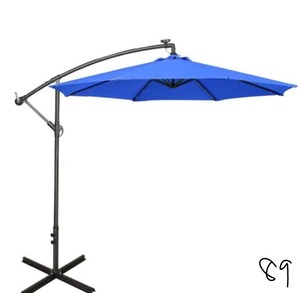 lot 89 image: 10 ft. Cantilever Hanging Patio Umbrella with Solar LED and 4-Piece Base Weights, Royal Blue (Brand Rating 3.75)