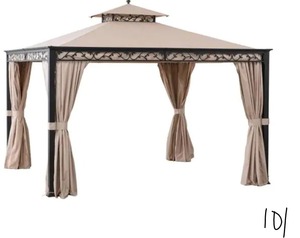 lot 101 image: sunjoy Bradley 10 ft. x 12 ft. Steel Gazebo with Mosquito Netting and Curtain