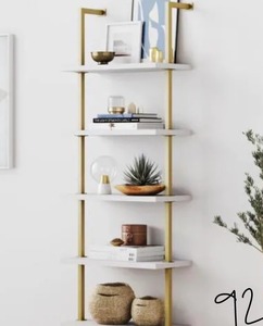 lot 92 image: Theo White 5-Shelf Ladder Bookcase or Bookshelf with Gold Metal Frame