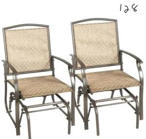 lot 128 image: CASAINC Brown Metal Outdoor Rocking Chair Garden Swing Single Glider Chair (Set of 2)