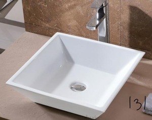 lot 131 image: Flat Square Bathroom Ceramic Vessel Sink Art Basin in White