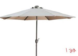 lot 122 image: 9 ft. Aluminum Market High Quality Solar LED Light Tilt Patio Beach Umbrella in Taupe Without Base