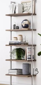 lot 13 image: Theo Natural Light Brown 5-Shelf Ladder Bookcase or Bookshelf with White Metal Frame