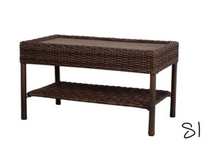 lot 81 image: HAMPTON BAY Cambridge Brown Rectangular Wicker Outdoor Patio Coffee Table with Faux Wood Table Top