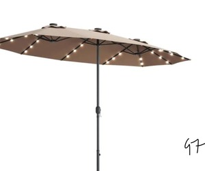 lot 97 image: casainic 15 ft. Market LED Crank Solar Powered 36-Lights Patio Umbrella in Tan without Weight Base
