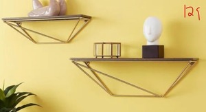 lot 129 image: STYLEWELL Wood and Gold Metal Wall-Mount Geometric Floating Shelf (Set of 2)