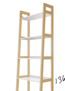 lot 136 image: BROOKSIDE Annabelle 67 in. Natural and White Wood 5-Shelf Tier Ladder Bookcase
