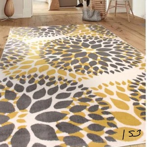 lot 153 image: WORLD RUG GALLERY Modern Contemporary Floral Circles Yellow 7 ft. 6 in. x 9 ft. 5 in. Indoor Area Rug