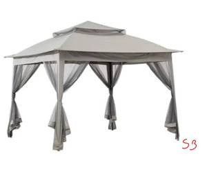 lot 52 image: Ayon 11 ft. x 11 ft. Gray Pop Up Portable Steel Gazebo with Mosquito Netting