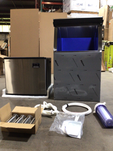 lot 2 image: 26 in. 315 lbs. Freestanding Air Cooled Commercial Ice-Maker with Bin in Stainless Steel by Koolmore (in good condition) see all pictures