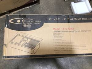 lot 5 image: Dual Mount Rustin Granite Workstation 33 in. 1-Hole Single Bowl Kitchen Sink in Black by CMI (new) see all pictures