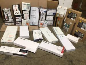 lot 37 image: Pallet of assorted Faucets Various Brands , styles and models customer Returns some maybe used or missing pieces