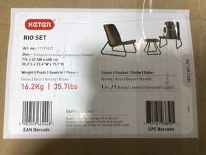 lot 44 image: Rio Brown 3-Piece All Weather Patio Seating Set by Keter (new) see all pictures
