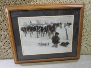 lot 3 image: (RMC) Framed Print Farm Scene Cows ...