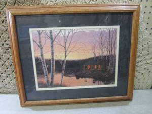 lot 4 image: (RMC) Framed J. Wiens Print Cabin i...