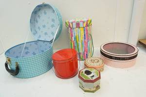 hat boxes, tins