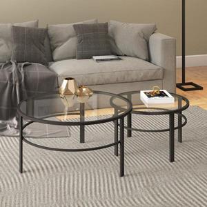 lot 179 image: Gaia 2-Piece 36 in. Blackened Bronze Medium Round Glass Coffee Table Set with Nesting Tables by Meyer&Cross Its RETAIL PRICE IS $147.60