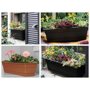 lot 189 image: Dura Cotta 30 in. Charcoal Cotta Plastic Window Box Planter with Tray by Bloem Its RETAIL PRICE is $25.71