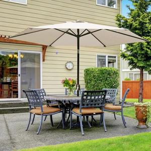 lot 197 image: 9 ft. Market Outdoor Patio Umbrella with Push Bottom Tilt and Crank for Backyard Beige by LAUREL CANYON Its RETAIL PRICE is $64.23