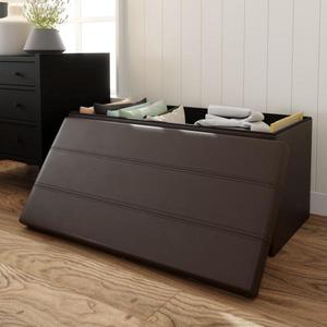 lot 202 image: Foldable Rectangle Brown Faux Leather Storage Ottoman Bench with Channel Tufting by Brookside Its RETAIL PRICE is $45.41
