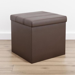 lot 207 image: Foldable Square Brown Faux Leather Storage Ottoman Bench with Channel Tufting by Brookside Its RETAIL PRICE is $24.01