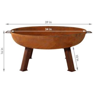 lot 33 image: Rustic 34 in. x 15 in. Round Large Cast Iron Wood-Burning Fire Pit Bowl The retail price $219.00