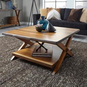 lot 39 image: Forest Retreat 36 in. Brown Small Square Wood Coffee Table with Shelf The retail price $222.74