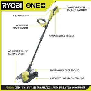 lot 55 image: ONE 18V 13 in. Cordless Battery String TrimmerEdger with 4.0 Ah Battery and Charger The retail price $119.00