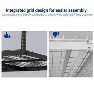 lot 62 image: Black Adjustable Height Steel Overhead Garage Storage Rack (36 in W x 72 in D) The retail price $137.49