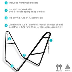 lot 111 image: Universal Multi-Use, Fits Hammock 9 to 14 ft. Metal Heavy Duty 2-Person Hammock Stand The retail price $125.00