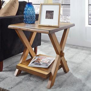 lot 115 image: Forest Retreat Live Teak Wood Brown End Table The retail price $124.74