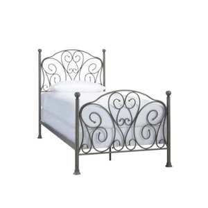 lot 32 image: Dayport Oil Rubbed Bronze Metal Twin XL Scroll Bed (42.75 in W. X 52.36 in H.) The retail price $228.85
