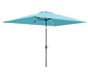 lot 136 image: 10 ft. x 6.5 ft. Rectangular Market Solar Powered LED Lighted Patio Umbrella in Tan by Trademark Innovations ITS RETAIL PRICE is $94.75