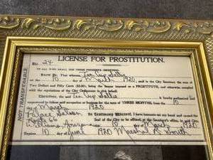 lot 62 image: Tea Cup Sallie 1920 Prostitution License in Ornate Gold Frame