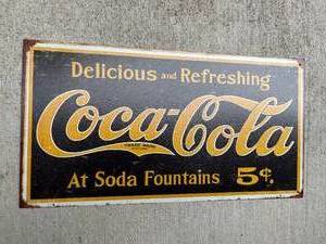 lot 74 image: Coca-Cola 5 Cents Metal Sign