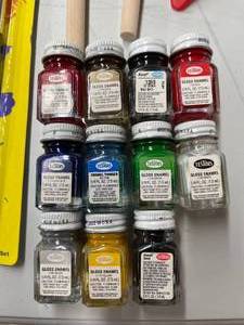 lot 224 image: Paint Brushes With Vintage Testers Paint Jars