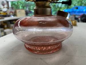 lot 398 image: Pink Glass Oil Lamp Themed Electric Table Lamp