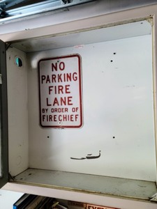 lot 267 image: Vintage Fire Hose Cabinet and Sign