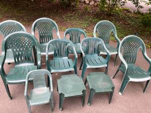 lot 525 image: 8 Stacking Chairs and Two Tables