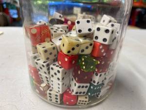 lot 528 image: Jar of Vintage Dice and a Bag of Vintage Marbles