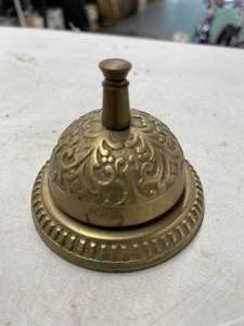 lot 594 image: Vintage Brass Bell and Chrome Stirrup