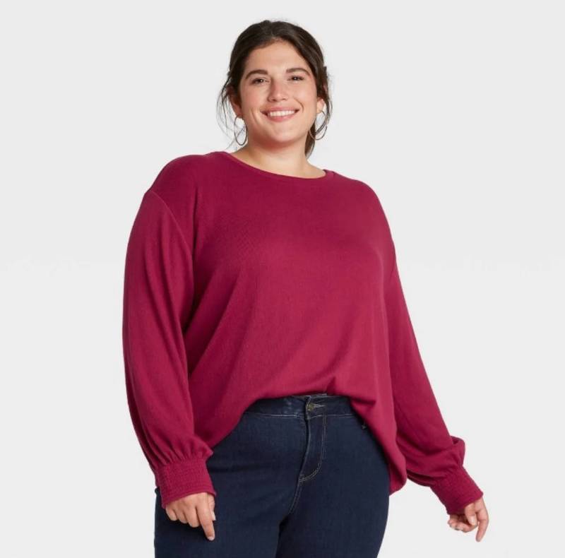 lot 96 image: Ava & Viv Smocked Cuff Pink Sweater Shirt Womens Stretch Size 2X 