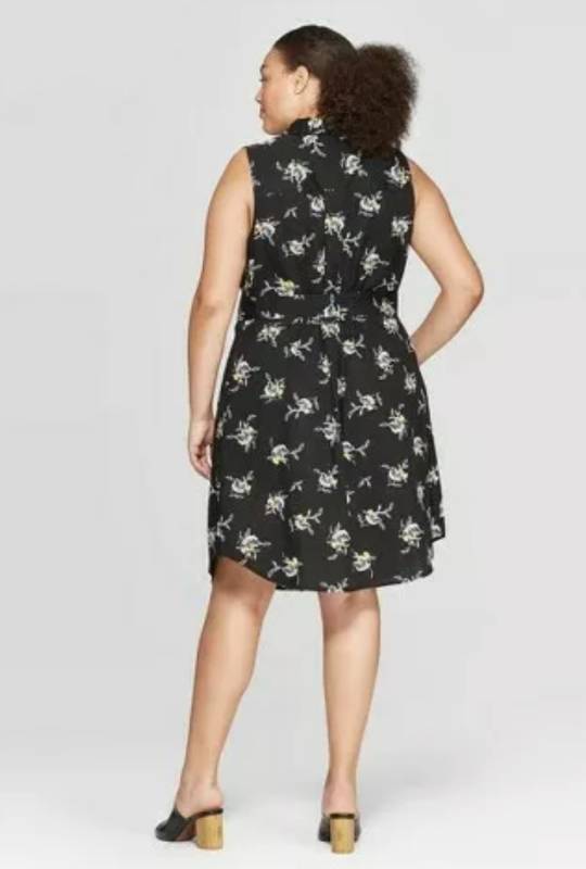 lot 97 image: Who What Wear Black Floral Midi Shirt Dress Pockets Womens Plus 4X.  