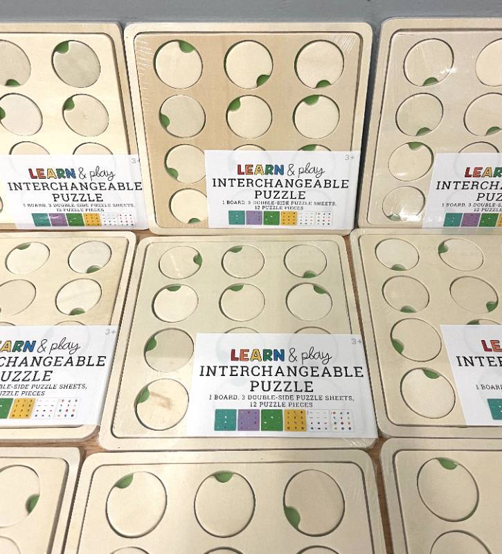 lot 103 image: Lot of 12 Learn & Play Interchangeable Wooden Puzzles