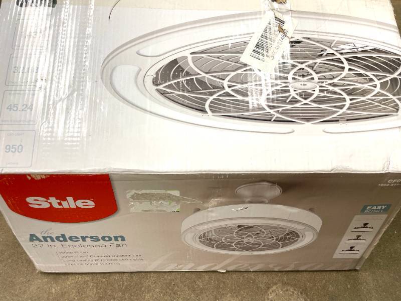 lot 117 image: STILE Anderson 22 In. LED Indoor Outdoor Enclosed White Ceiling Fan 
