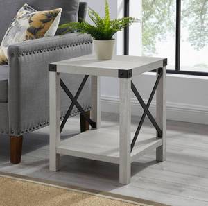 lot 3 image: Walker Edison Rustic Wood & Stone Grey Wash Side Table