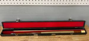 lot 6 image: Huebler Pool Billiards Cue with Case.  Great preowned condition. 