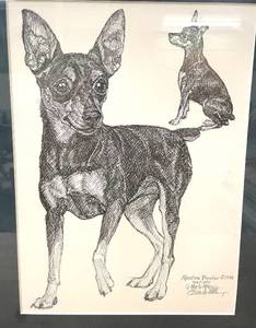 lot 78 image: G Marlo Allen Signed Min Pin Miniature Pincher Dog Artwork Sketch