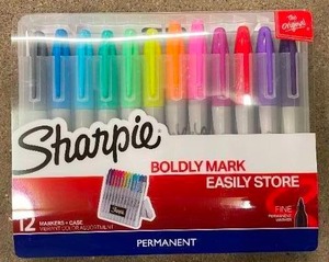 lot 28 image: Sharpie 12 Ct Boldly Mark Permanent Markers Hard Storage Case Multi Colored.